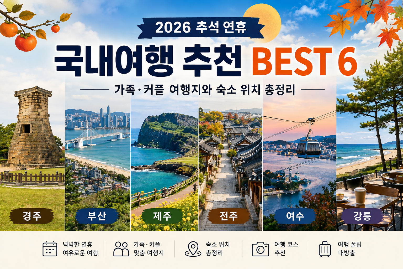 2026 추석 연휴 국내여행 추천 BEST 6|가족·커플 여행지와 숙소 위치 총정리